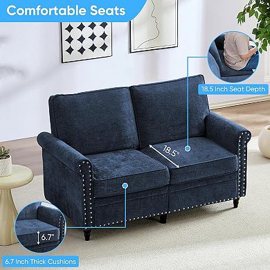 Mjkone54"Chenille Loveseat Sofa with Rivet Design & Gourd Wood Legs for Living Room