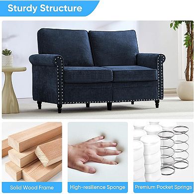 Mjkone54"Chenille Loveseat Sofa with Rivet Design & Gourd Wood Legs for Living Room