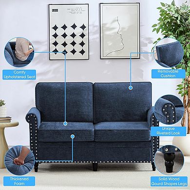 Mjkone54"Chenille Loveseat Sofa with Rivet Design & Gourd Wood Legs for Living Room