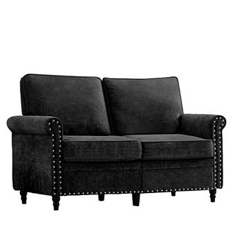 Mjkone54"Chenille Loveseat Sofa with Rivet Design & Gourd Wood Legs for Living Room