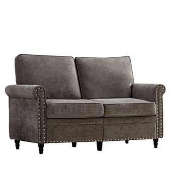 Mjkone54"Chenille Loveseat Sofa with Rivet Design & Gourd Wood Legs for Living Room