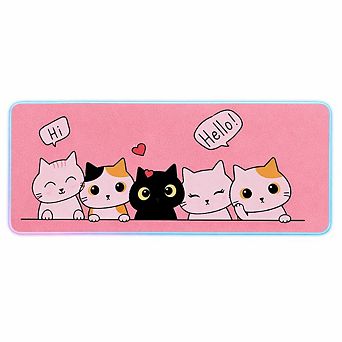 Pink Kawaii Cat RGB Gaming Mouse Pad Large LED Desk Mat Non Slip Rubber
