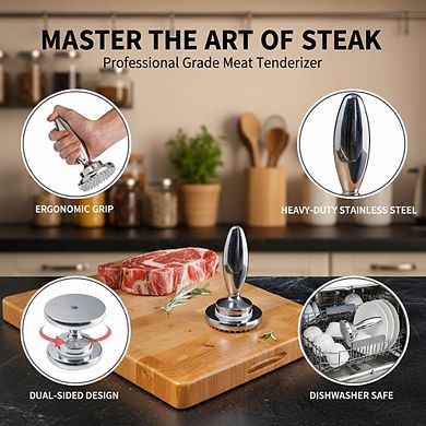 Heavy Duty Reversible Meat Tenderizer, Dual-Sided Pounder Mallet for Marinade Prep
