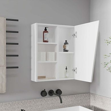 Quintana Wall-Mounted Mirror Medicine Cabinet With One Door And Four Open Compartments