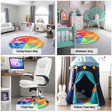 Alphabet Circle Rug 4ft Round Nonslip Educational Play Mat Rainbow Kids Floor Carpet
