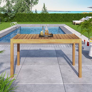 TEINIE Classic Patio Dining Table, Acacia Wood, Light Teak Finish