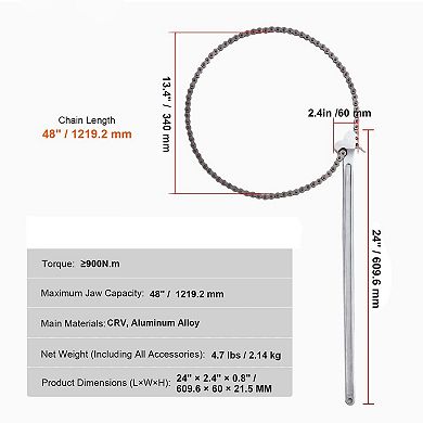 Chain Pipe Wrench with Serrated Jaws for Plumbing, Automotive, and Construction