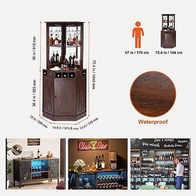 Corner Bar Cabinet with Wine Bottle Storage and Glass Holder (Wine bottle not included)