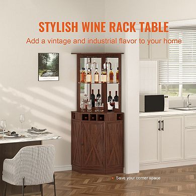 Corner Bar Cabinet with Wine Bottle Storage and Glass Holder (Wine bottle not included)