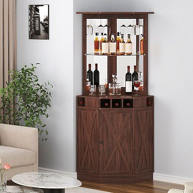 Corner Bar Cabinet with Wine Bottle Storage and Glass Holder (Wine bottle not included)
