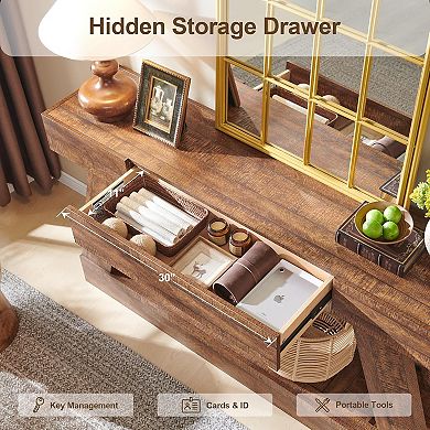 60" Farmhouse Narrow Console Table with 2 Drawers & Shelf, Rustic Entryway Sofa Table