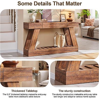 60" Farmhouse Narrow Console Table with 2 Drawers & Shelf, Rustic Entryway Sofa Table