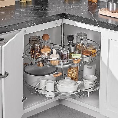 VEVOR 28" Kidney Corner Organizer 2 Tier Rotating Cabinet Lazy Susan Shelf