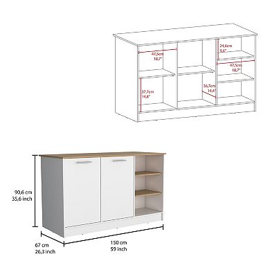 Ginger Kitchen Island, Three Open Shelves, Two Cabinets