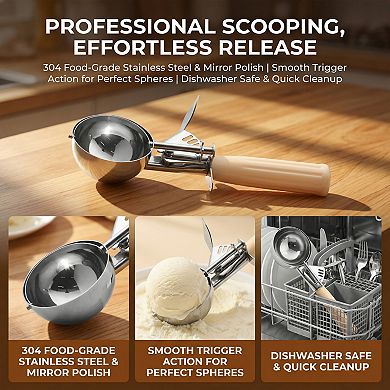 Ice Cream Scoop, 1 Pcs Stainless Steel Ice Cream Scooper, Ergonomic Handle 8.8x2.6Inch