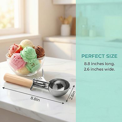 Ice Cream Scoop, 1 Pcs Stainless Steel Ice Cream Scooper, Ergonomic Handle 8.8x2.6Inch