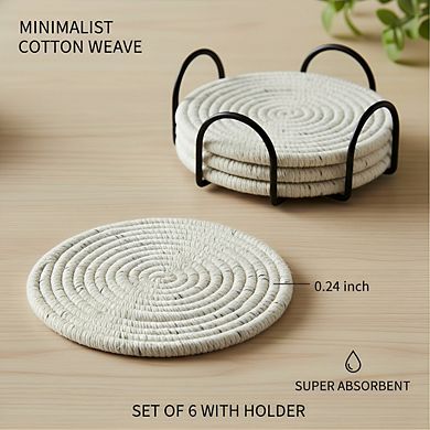 Mixed Brown Cotton Coasters Set of 8 with Holder, Absorbent 4.3 Inch Minimalist Tabletop Protection