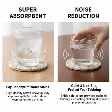 Mixed Brown Cotton Coasters Set of 8 with Holder, Absorbent 4.3 Inch Minimalist Tabletop Protection