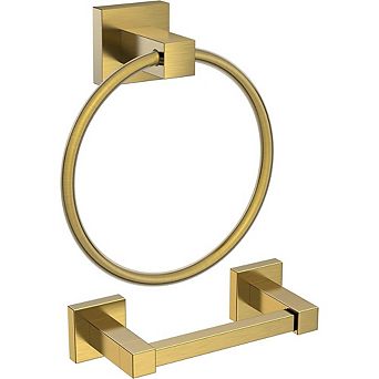 Brushed Gold Stainless Steel Toilet Paper Holder and Hand Towel Ring Set