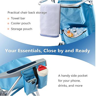 Backpack Beach Chair with Cooler Pouch for Beach Poolside, 330lbs, 5 Level Adjustable Positions