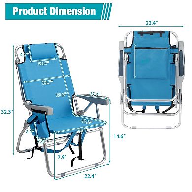 Backpack Beach Chair with Cooler Pouch for Beach Poolside, 330lbs, 5 Level Adjustable Positions
