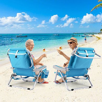 Backpack Beach Chair with Cooler Pouch for Beach Poolside, 330lbs, 5 Level Adjustable Positions