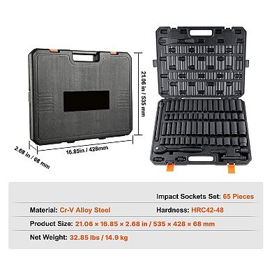 Drive Impact Socket Set 65-Piece with Ratchet, Extensions, and Toolbox