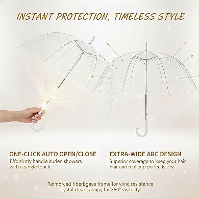 Clear Bubble Umbrella with 35" Dome, Auto Open Strong Fiberglass Frame