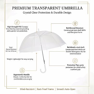 Clear Bubble Umbrella with 35" Dome, Auto Open Strong Fiberglass Frame