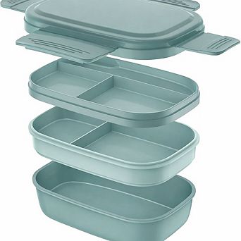 Four-Layer Stackable Lunchbox with Utensil Set Light Green