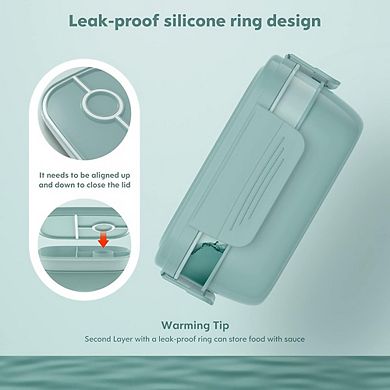 Four-Layer Stackable Lunchbox with Utensil Set Light Green