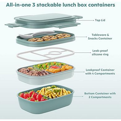 Four-Layer Stackable Lunchbox with Utensil Set Light Green