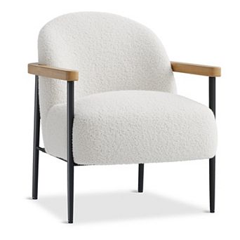 Modern White Accent Chair with Wood Arms