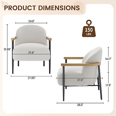 Modern White Accent Chair with Wood Arms