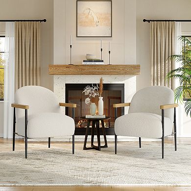 Modern White Accent Chair with Wood Arms