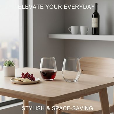 12-Pack Stemless Wine Glasses 15oz, Smooth Rim Dishwasher Safe for Red/White