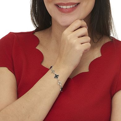 Black Onyx Stainless Steel Clover Bracelet 7-inch