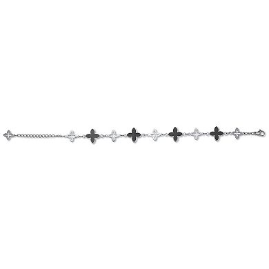 Black Onyx Stainless Steel Clover Bracelet 7-inch