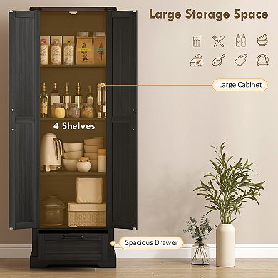 HOMCOM 71" Kitchen Pantry, Farmhouse Storage Cabinet with Barn Doors,