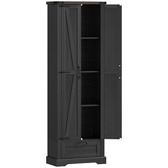 HOMCOM 71inch Kitchen Pantry, Farmhouse Storage Cabinet with Barn Doors