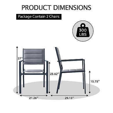 Aluminum Patio Dining Chairs Set of 2 with Armrests