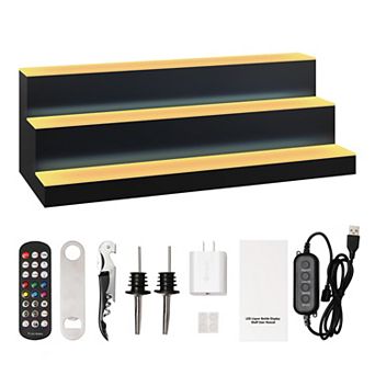 VEVOR LED Lighted Liquor Bottle Display, 3 tier 30 Inch Commercial Illuminated Home Bar Shelf
