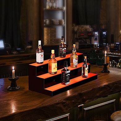 VEVOR LED Lighted Liquor Bottle Display, 3 Tiers 30 Inch Commercial Illuminated Home Bar Shelf