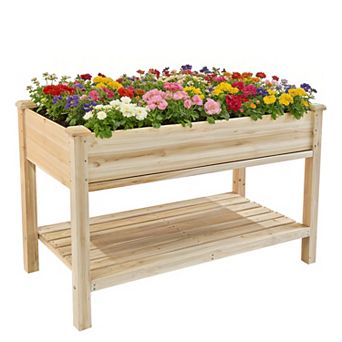 48" Elevated Wooden Raised Garden Bed with Water Collection Tray