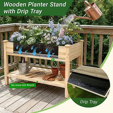 48" Elevated Wooden Raised Garden Bed with Water Collection Tray
