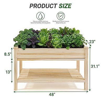 48" Elevated Wooden Raised Garden Bed with Water Collection Tray
