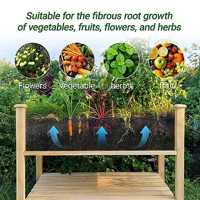 48" Elevated Wooden Raised Garden Bed with Water Collection Tray