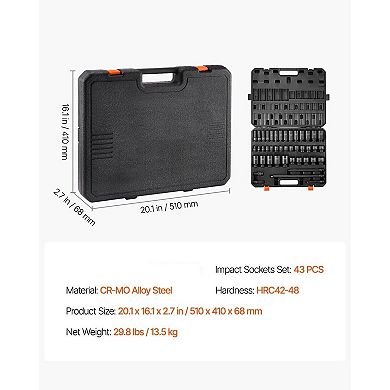 43-Piece Impact Socket Tool Set with Extensions for Garage and Workshop