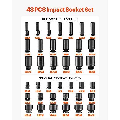 43-Piece Impact Socket Tool Set with Extensions for Garage and Workshop