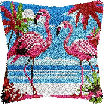 Flamingo Latch Hook Pillow Kit for Adults DIY Cushion Cover 17x17 Inch